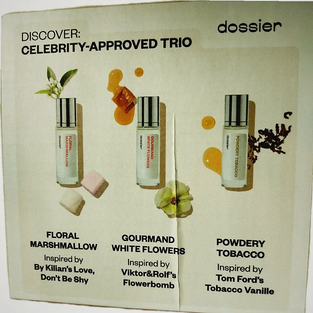 Dossier Discover Celebrity Approved Travel Trio EDP Powdery Tobacco/Floral Seal