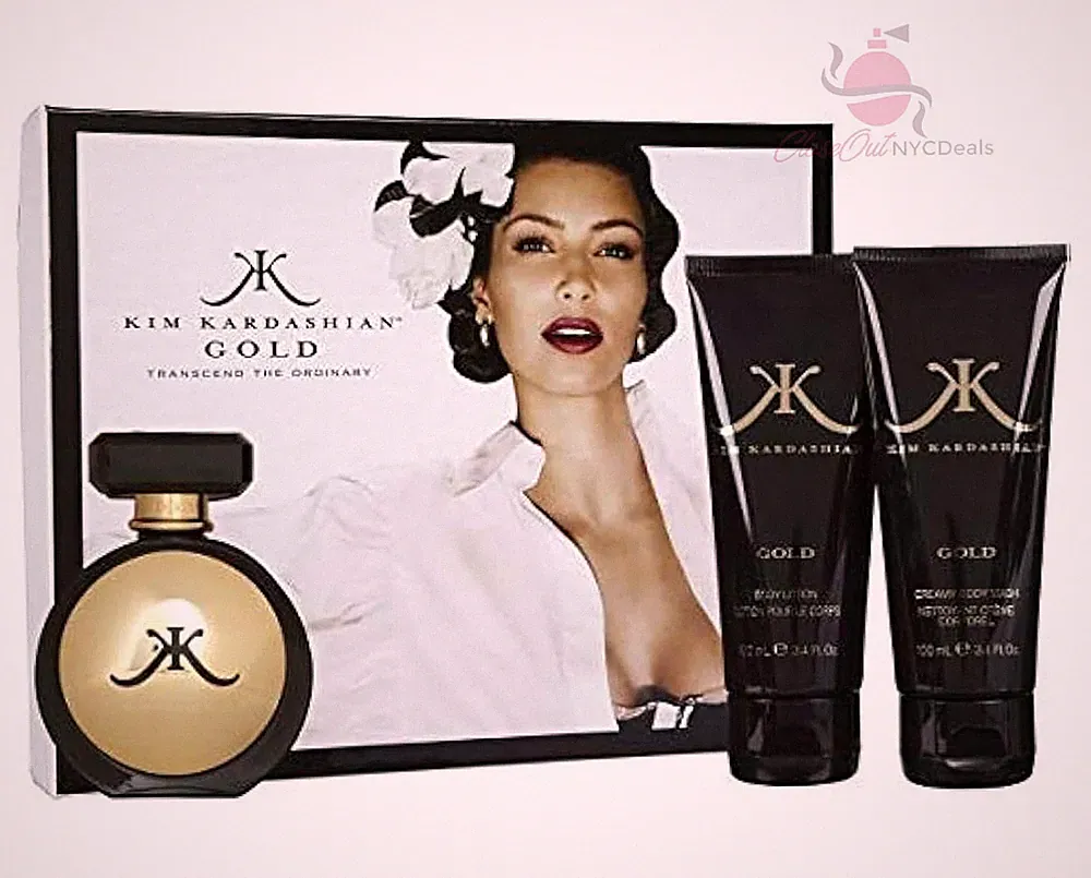 Kim Kardashian Gold perfume 3 pc gift set -3.4 oz EDP Spray + Lotion + Wash