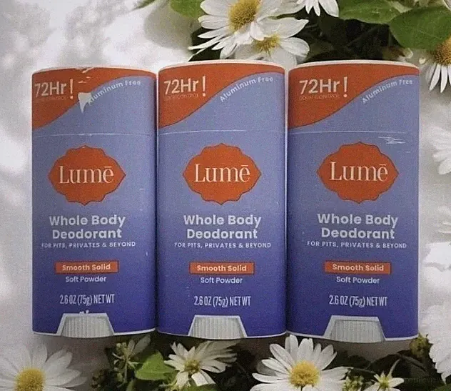Lume Whole Body Deodorant Smooth Solid Soft Powder Scent 3 Pack 2.6 oz Brand New